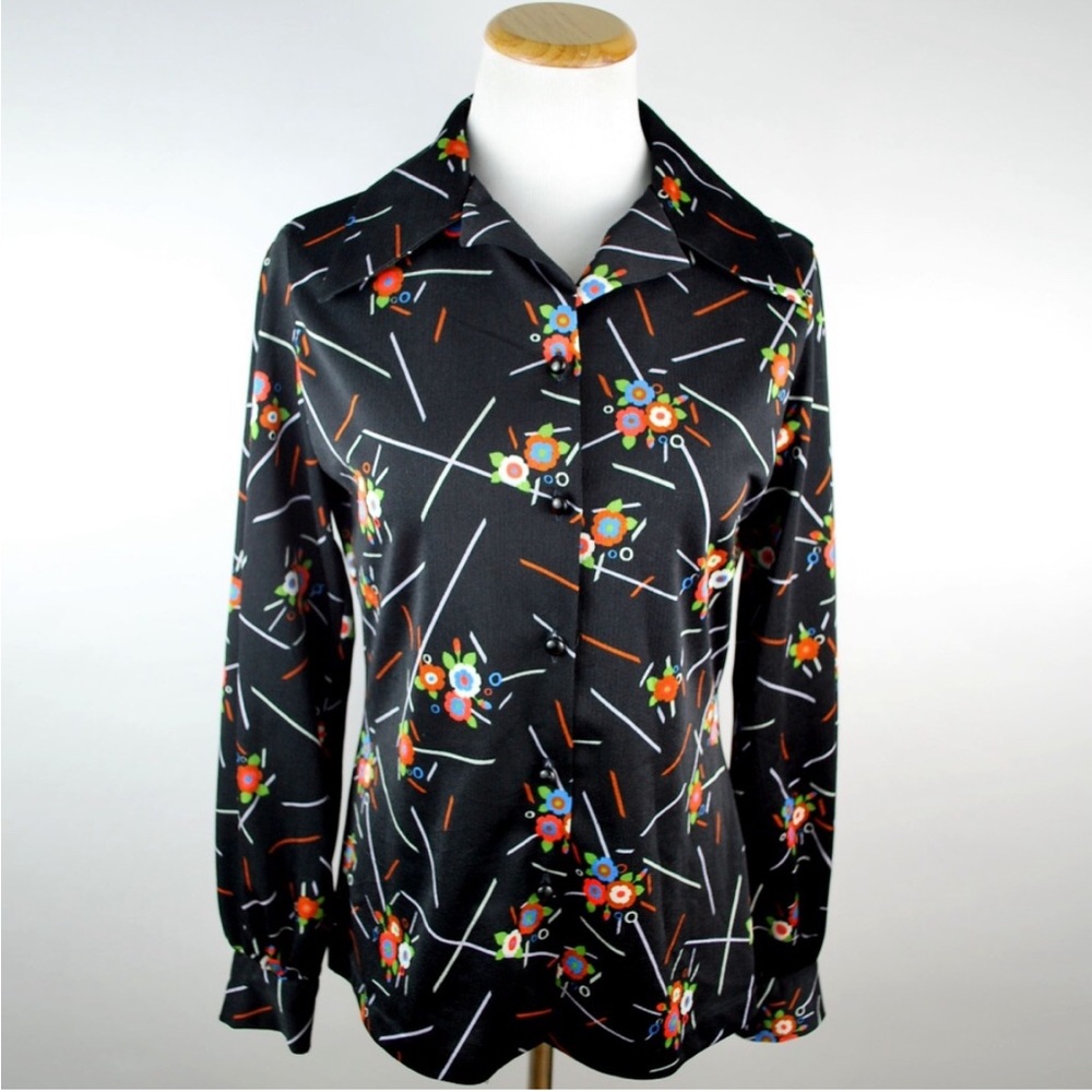 Vintage 70s Floral Black Women's Top